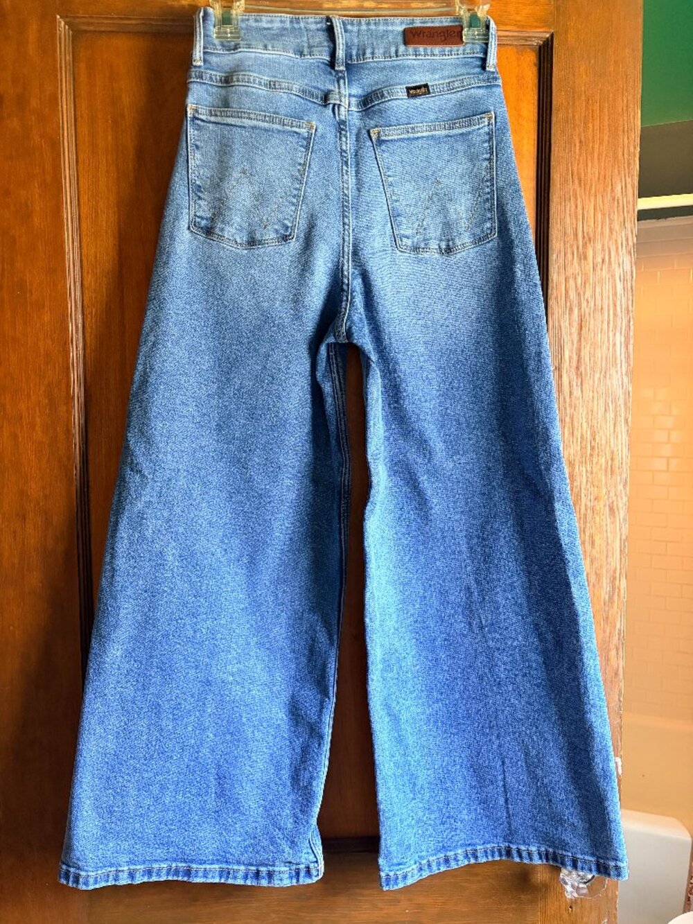 Wrangler High Rise A Line Crop Wide Leg Jeans Light Blue